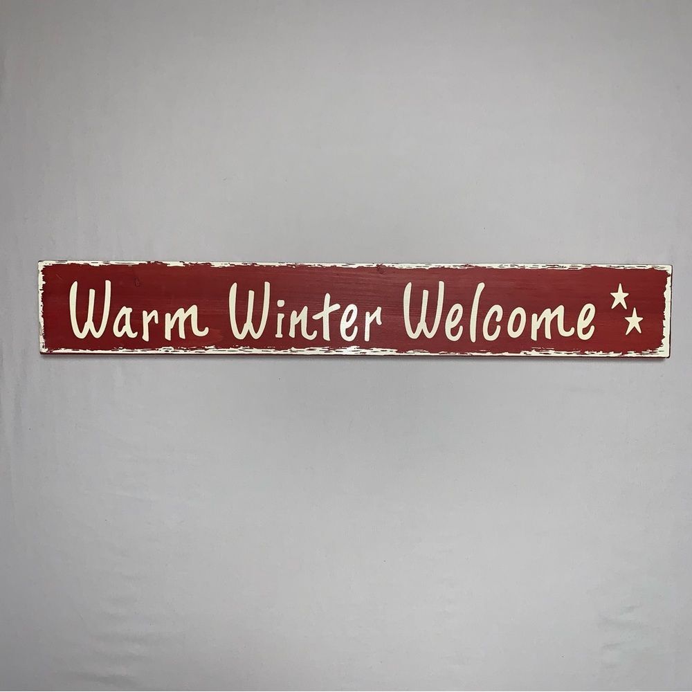 Warm Winter Wishes Sign Home Decor Art Red White Plaque Wall Hanging Cottagecore